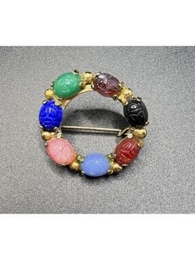 Vintage Gold Tone Egyptian Revival Scarab Pin